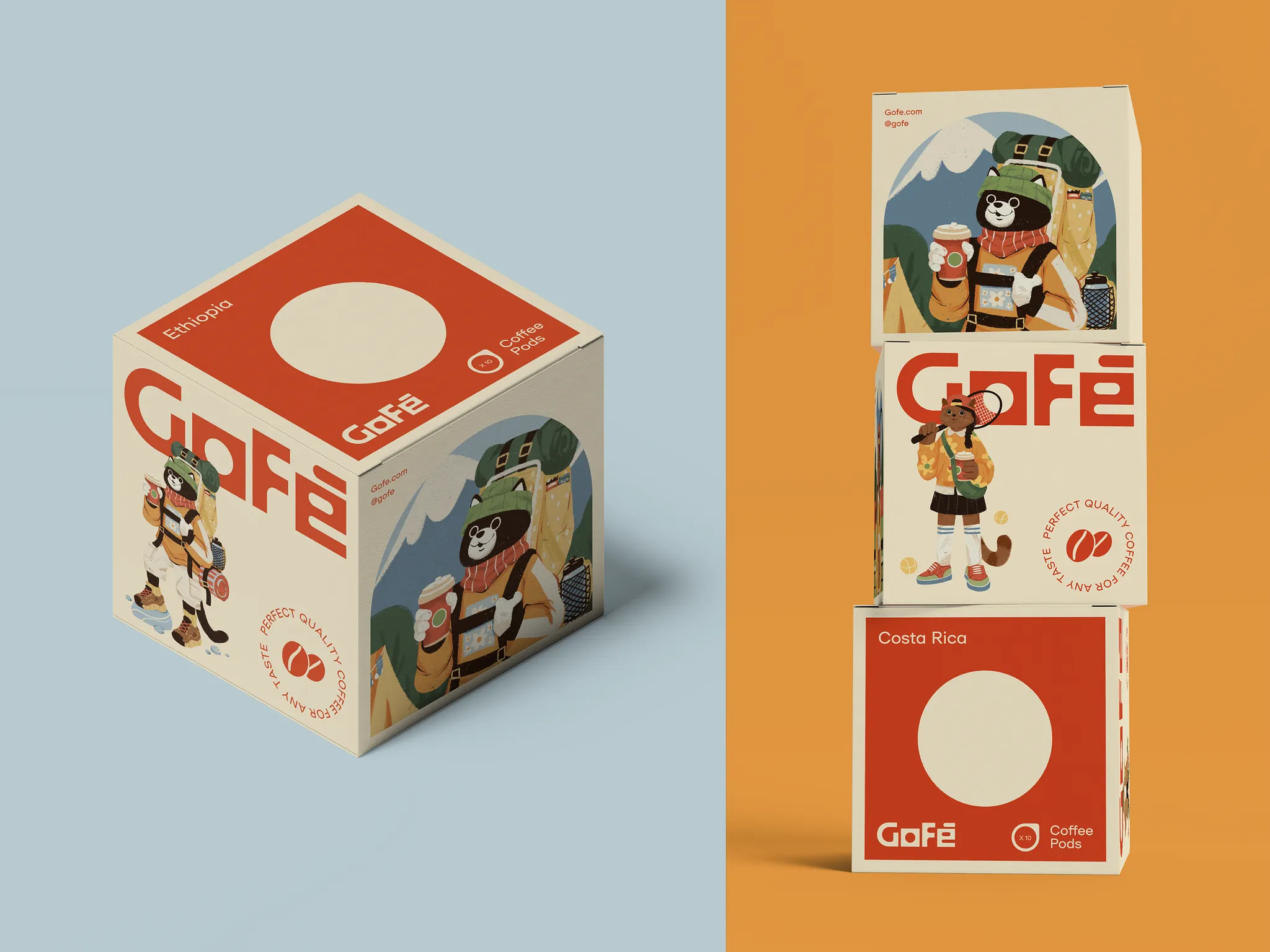 Hộp cà phê Gofe phong cách hiện đại, in hộp giấy kraft cán mờ, màu sắc chuẩn nhờ hệ thống IntelliTrax 2, mẫu hộp cà phê in tại xưởng đạt chuẩn PSO và IFS.