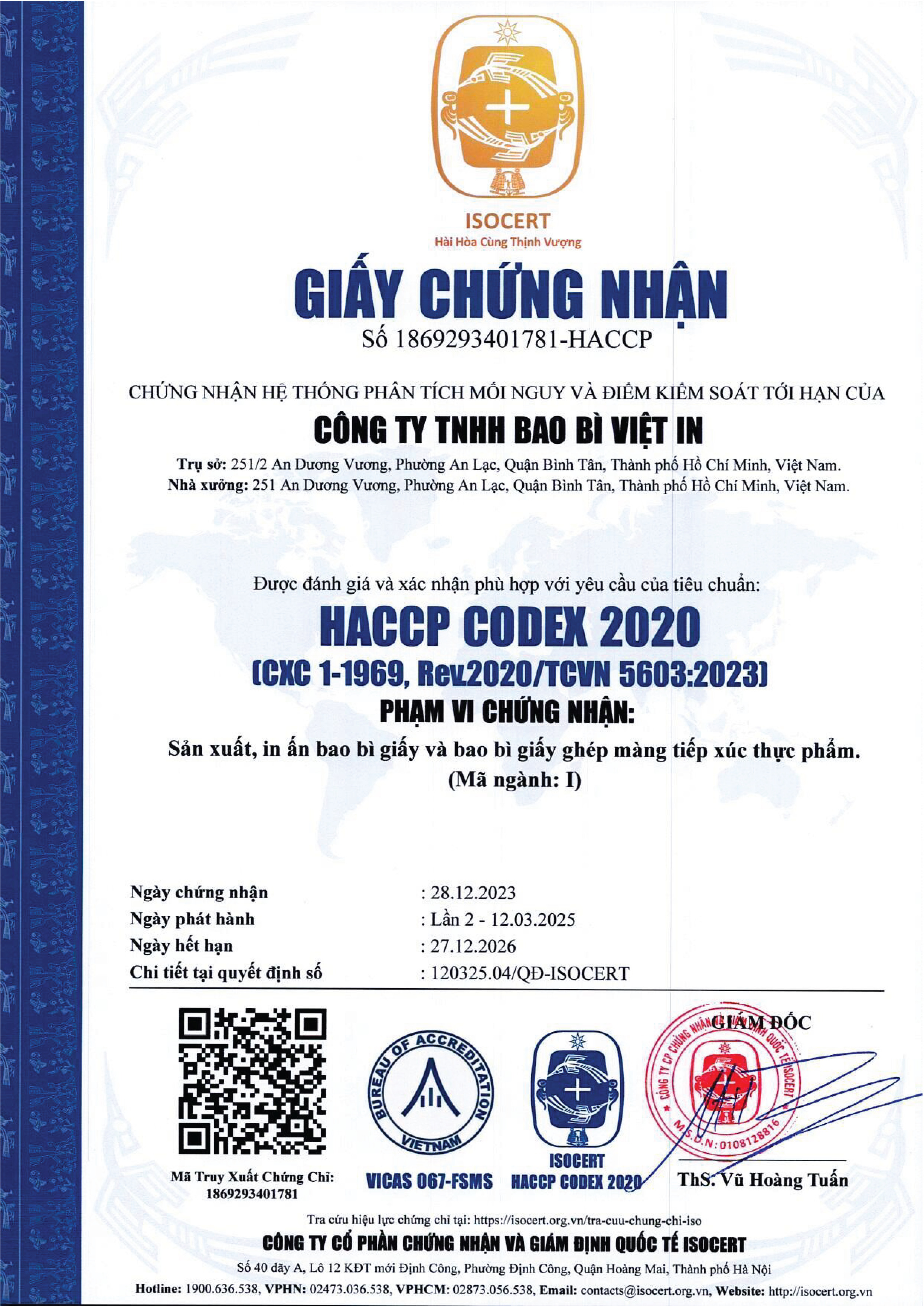 C&ocirc;ng ty in ấn c&oacute; HACCP đảm bảo an to&agrave;n thực phẩm, kiểm so&aacute;t rủi ro, quy tr&igrave;nh chuẩn h&oacute;a, ph&ugrave; hợp cho bao b&igrave; thực phẩm & xuất khẩu.